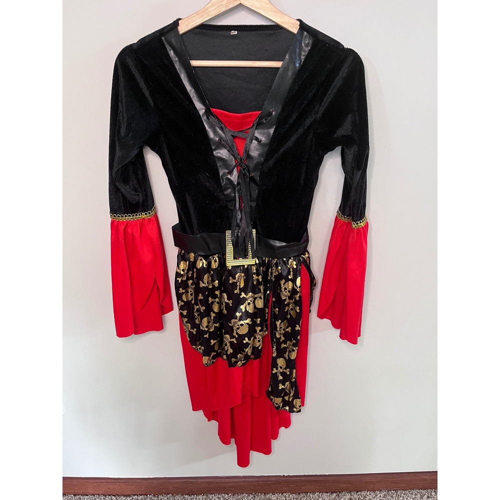 Kids Pirate Costume Dress Black Red Gold‎ Skull Print Halloween Small